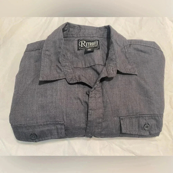 Retrofit Cotton Blend Collared Button Down Long Sleeve Gray Shirt Men’s M NWOT - Picture 8 of 10